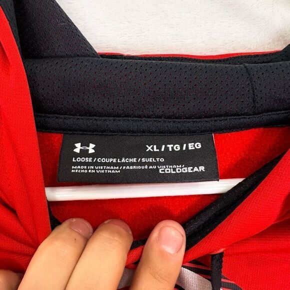New Under Armour Hockey Red Fleece Lined Hooded Pullover Sweatshirt Men's XL - Picture 5 of 12